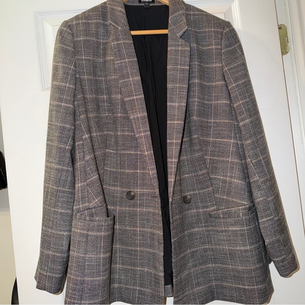 Express Plaid Blazer in Gray and Black